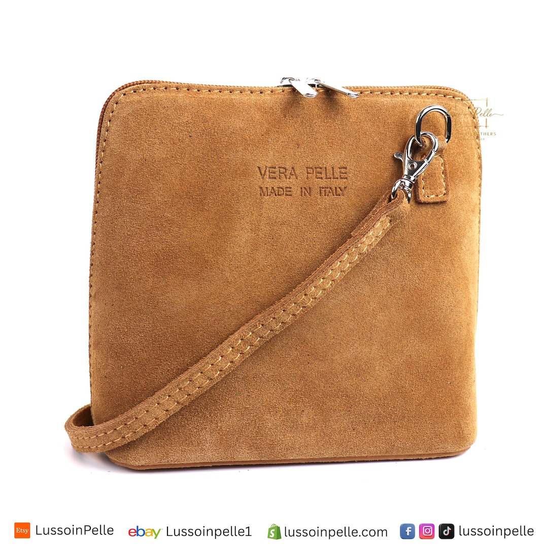 Piccola borsa a mano in vera pelle scamosciata italiana color