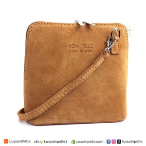 Small Tan Genuine Italian Suede Leather Handbag with Detachable Straps, Suede Crossbody Bag, Classic Brown Handbag, Elegant Women&#39;s Handbag