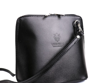 Small Black Italian Leather Handbag with Detachable Straps Genuine Leather Crossbody Bag Classic Black Handbag Elegant Women&#39;s Crossbody Bag