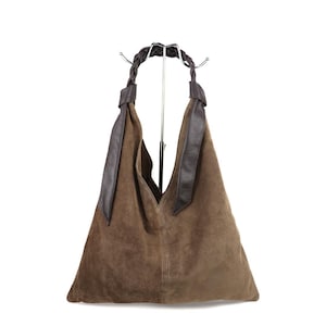 Taupe Suede Hobo Bag: Handmade Italian Leather Shoulder Bag