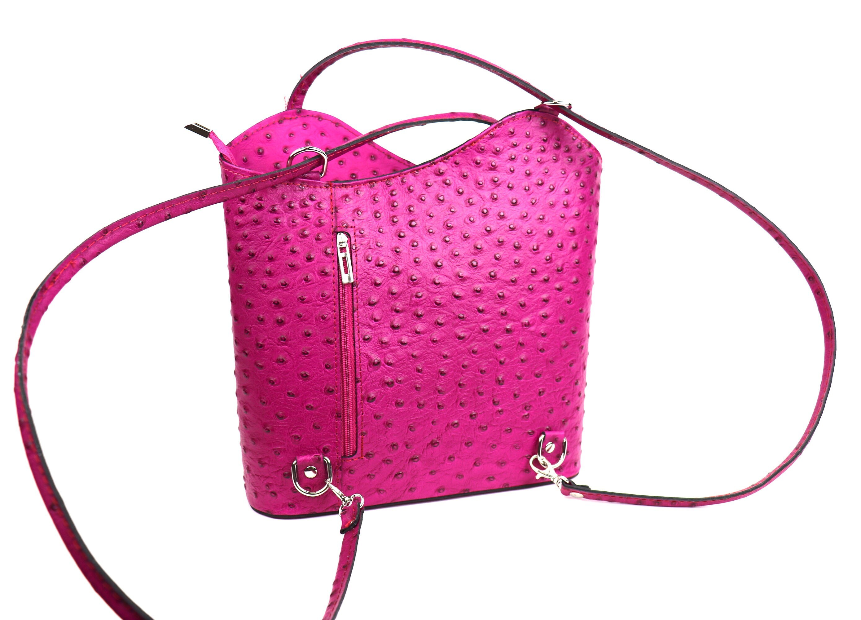 Fuchsia Pink Ostrich Italian Leather Convertible Handbag Genuine Leather Backpack Classic Black Shoulder Bag Elegant Women's Multi-wear Bag - Etsy Fuchsia Pink Ostrich Italian Leather Convertible Handbag Genuine Leather Backpack Classic Black Shoulder Bag Elegant Women's Multi-wear Bag - Etsy