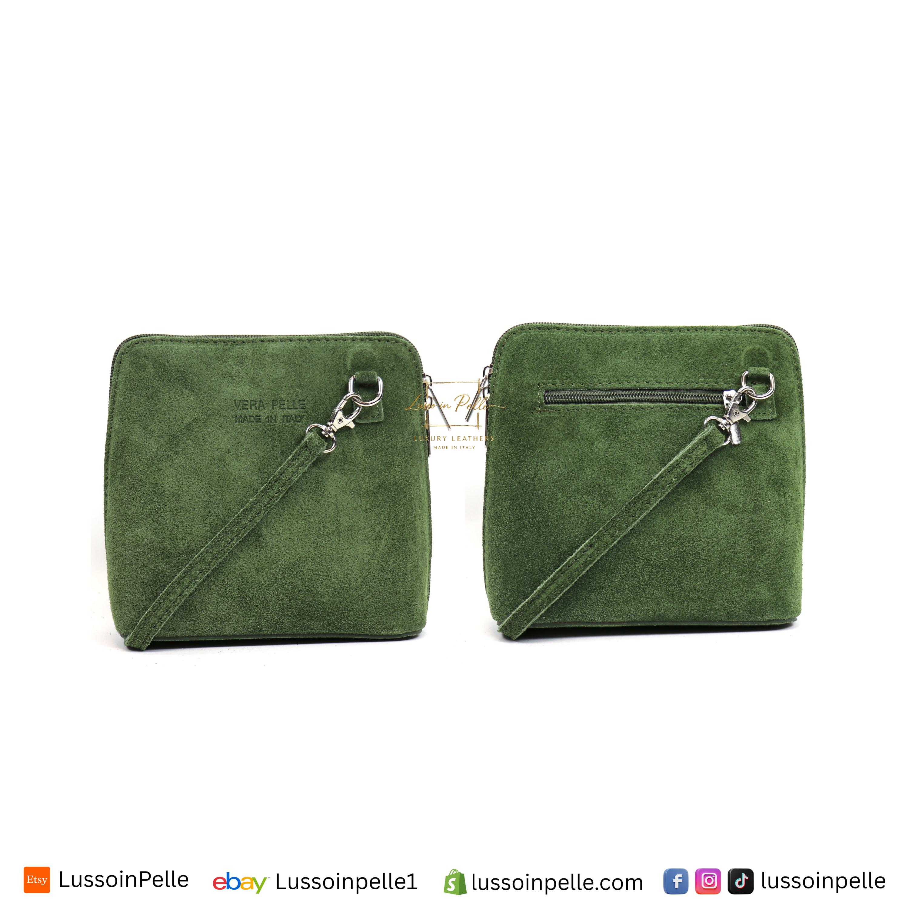 Small Olive Genuine Italian Suede Leather Handbag With