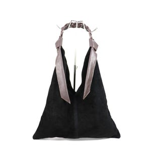 Black Suede Hobo Bag: Italian Leather Shoulder Bag with Braided Strap
