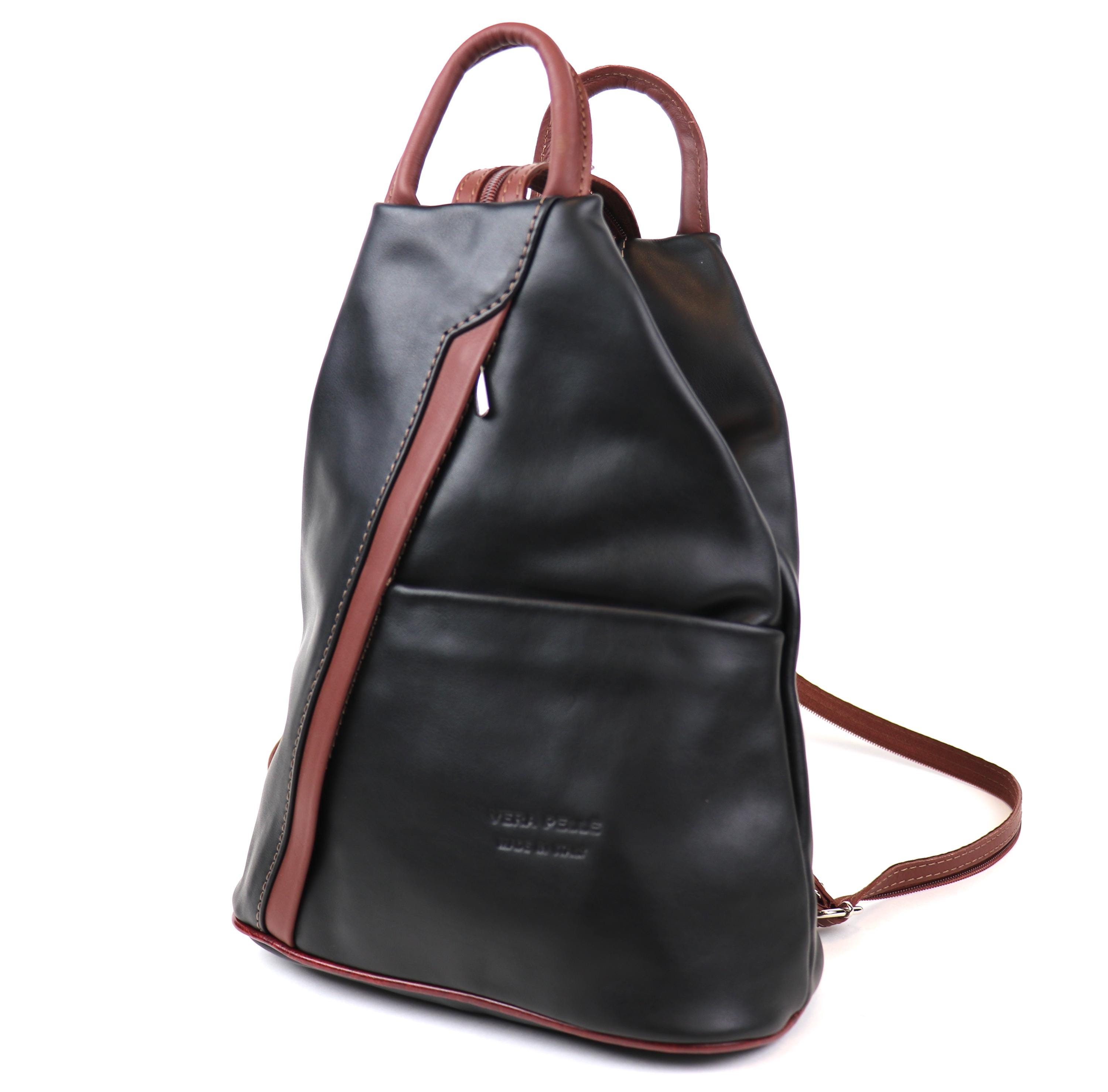 Black and Tan Vera Pelle Italian Soft Leather Backpack