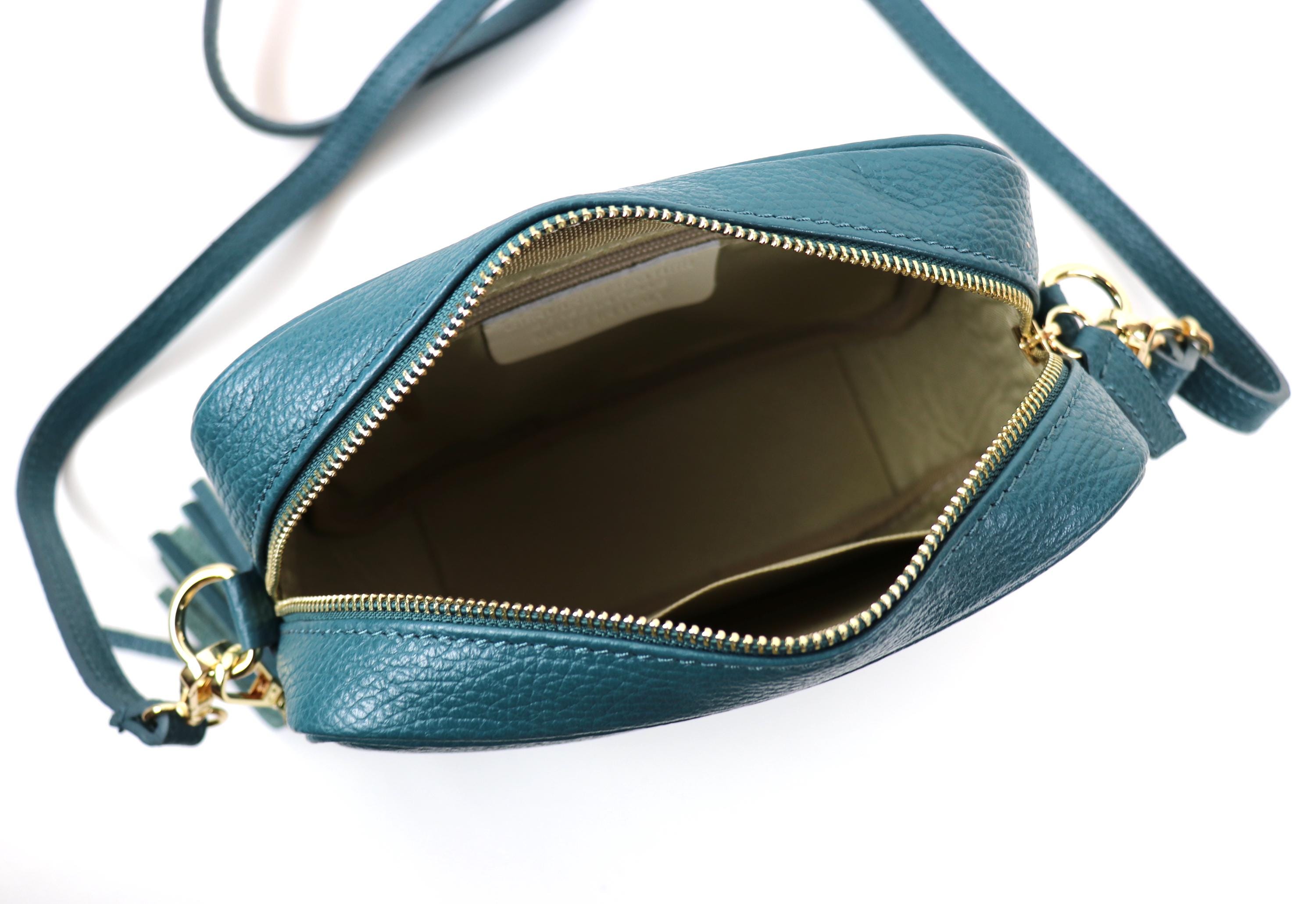 Olive Green Genuine Italian Pebbled Leather Box Handbag