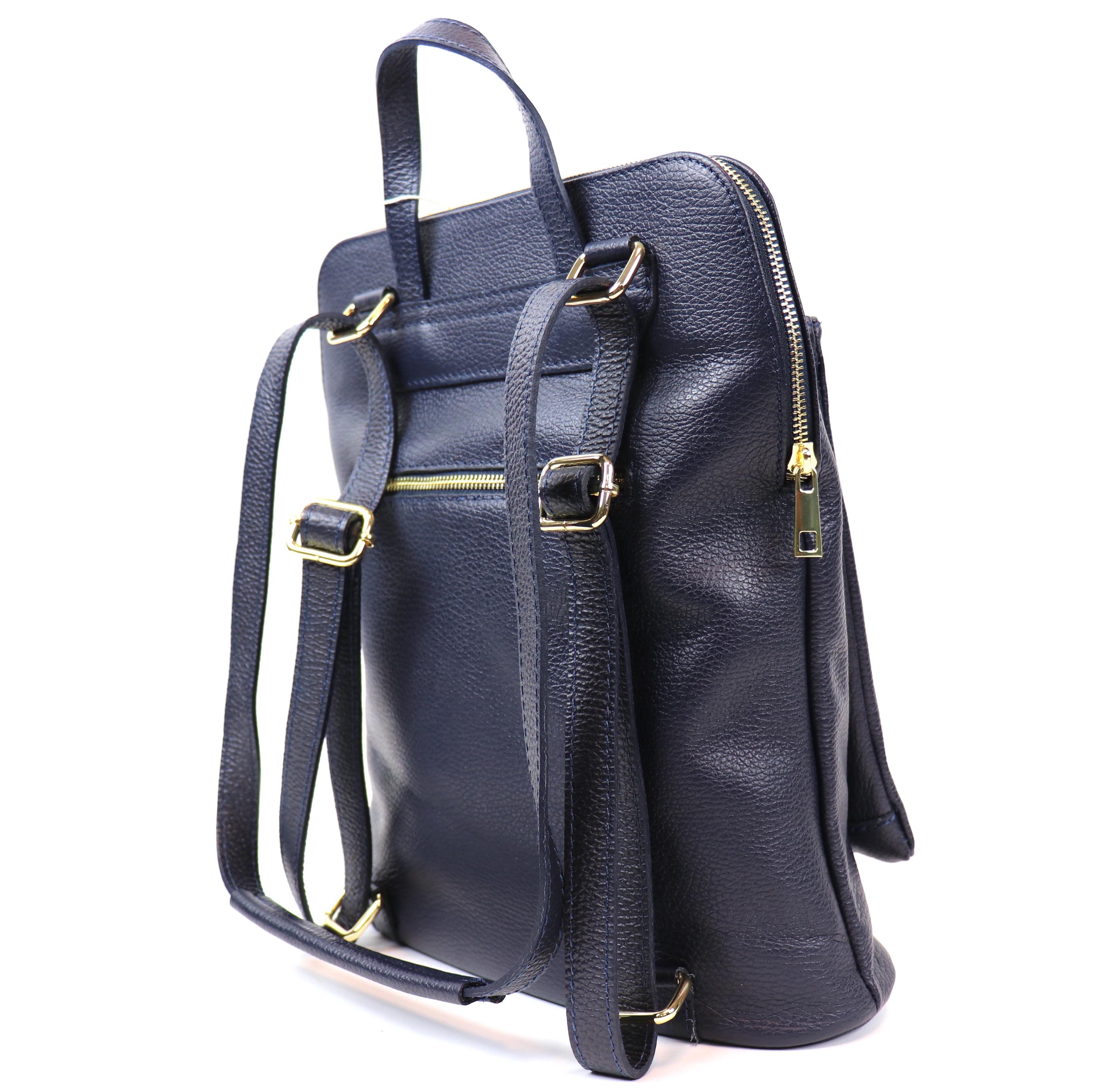 Handmade Navy Italian Leather Backpack: Versatile 