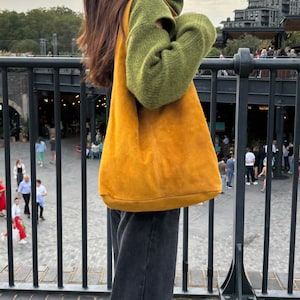 Cali Genuine Suede Tote Bag Everyday Practical Leather Suede Hobo Bag Unisex Shoulder Bag Large Bag Gift For Her and Him Laptop Bag