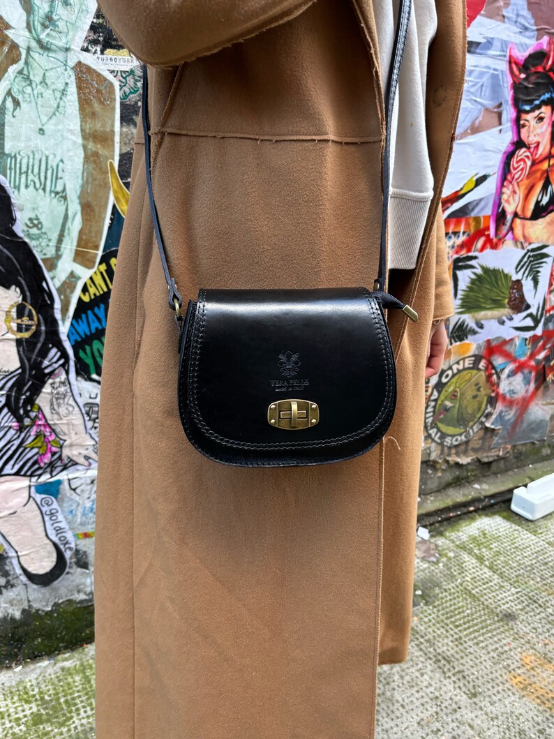 Small Black Genuine Italian Leather Crossbody Bag Elegant Etsy UK