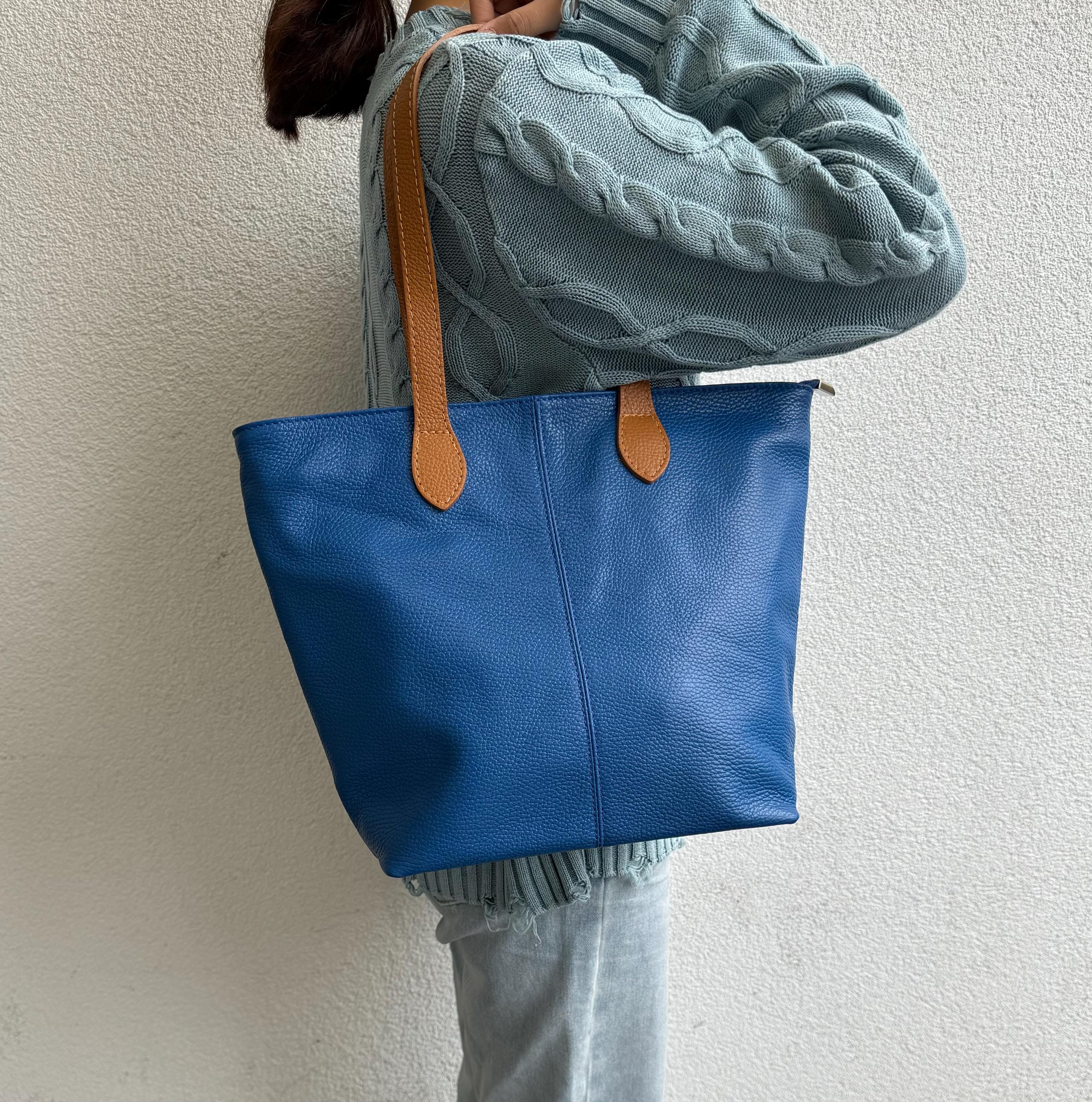 Royal Blue Italian Leather Tote Bag: Handmade Shopper Handbag - Etsy