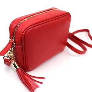 Red Genuine Italian Pebbled Leather Box Bag Handcrafted Minimalist Crossbody Bag Camera Bag Ladies Shoulder Bag Elegant Bags for Women