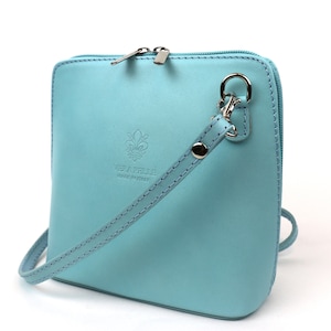 Small Baby Blue Italian Leather Handbag with Detachable Straps Genuine Leather Crossbody Bag Classic Blue Handbag Elegant Women&#39;s Bag