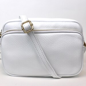 Bolso de mano de piel italiana con doble cremallera blanca y correas desmontables Bolso bandolera de piel auténtica Bolso blanco clásico Bolso elegante para mujer