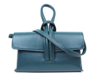 Teal Italian Leather Handbag with Detachable Straps Turquoise Handmade Leather Versatile Clutch Top Handle Bag Elegant Women's Crossbody Bag