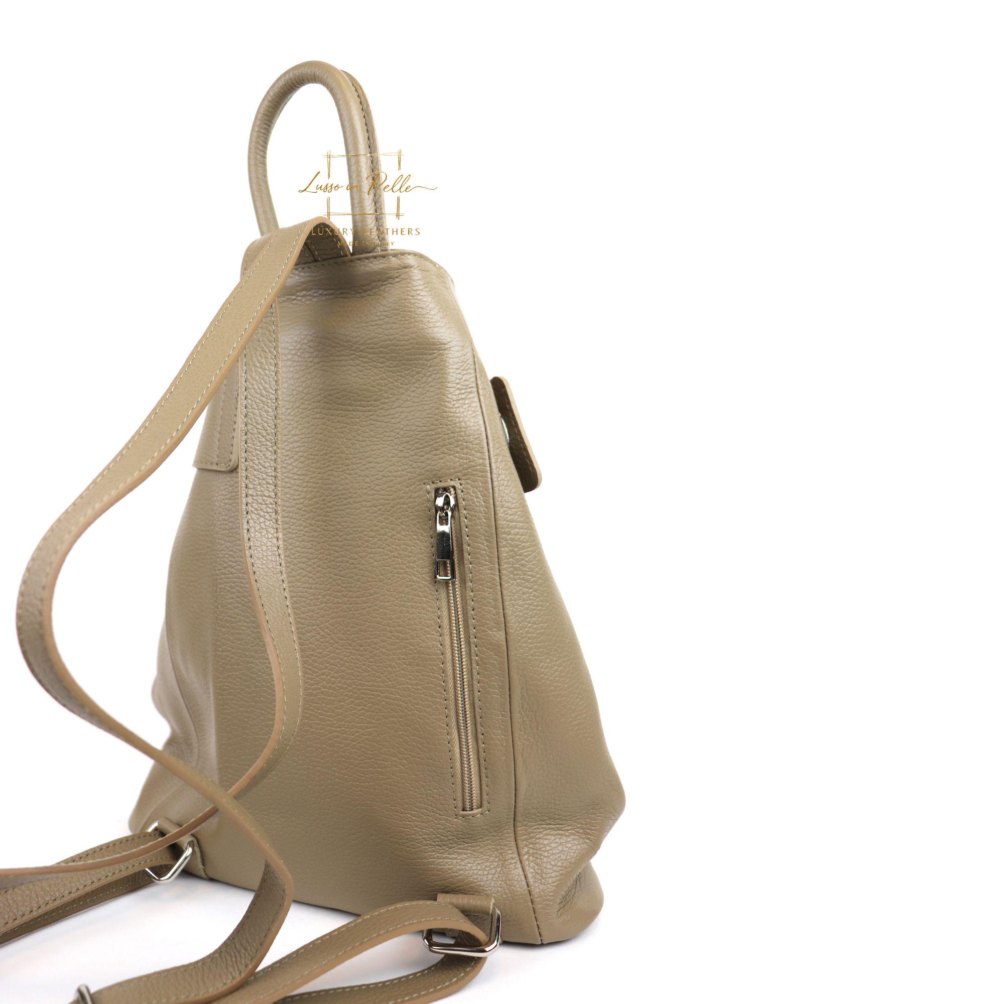 Italian Leather Rucksack Backpack Neutral Taupe Convertible Large tl-bag-soft-italian-leather-  main image 3
