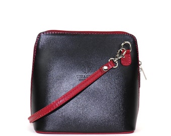 RECTO 本革 Envelope Bag（ブラック・レッド） Small Black Red Italian Leather Handbag With Detachable