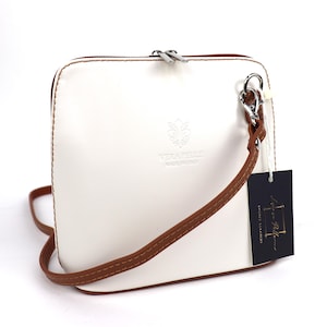 Small Beige and Tan Italian Leather Handbag with Detachable Straps Genuine Leather Crossbody Bag Classic Beige Handbag Elegant Women&#39;s Bag