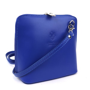 Petit sac à main en cuir italien bleu royal avec bretelles amovibles Sac à bandoulière en cuir véritable Sac à main féminin classique Sac pour femme élégant