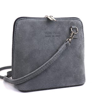 Small Grey Genuine Italian Suede Leather Handbag with Detachable Straps, Suede Crossbody Bag, Classic Grey Handbag, Elegant Women&#39;s Handbag