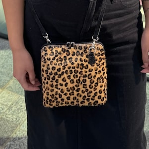 Leopard print Genuine Suede Leather Handbag with Detachable Straps, Suede Crossbody Bag, Classic Suede Handbag, Elegant Women&#39;s Handbag