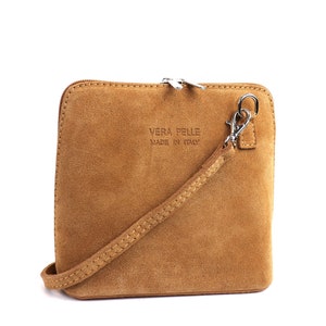 Petit sac à main en cuir suédé italien véritable marron clair avec bretelles amovibles, sac bandoulière en daim, sac à main marron classique, sac à main élégant pour femme