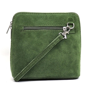 Petit sac à main en cuir suédé italien véritable olive avec bretelles amovibles Sac à bandoulière en daim Sac à main vert classique Sac à main pour femme élégant