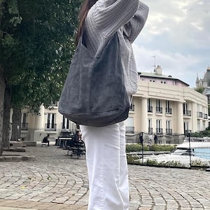 Sac cabas Cali en daim véritable gris foncé, pratique au quotidien, grand sac hobo en cuir unisexe, cadeau pour elle et lui, sac d'école pour ordinateur portable