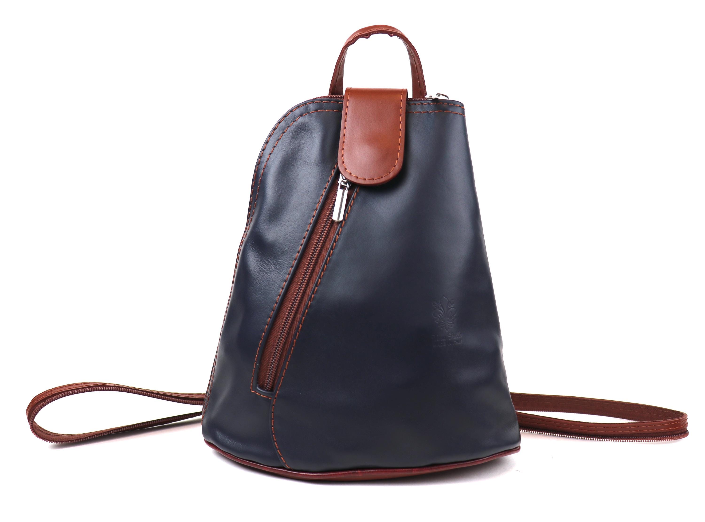 Italian Stylish Elegant Navy and Tan Leather Women\'s Backpack Fioretta Italian Genuine Leather Top Handle Backpack Handbag  main image 2