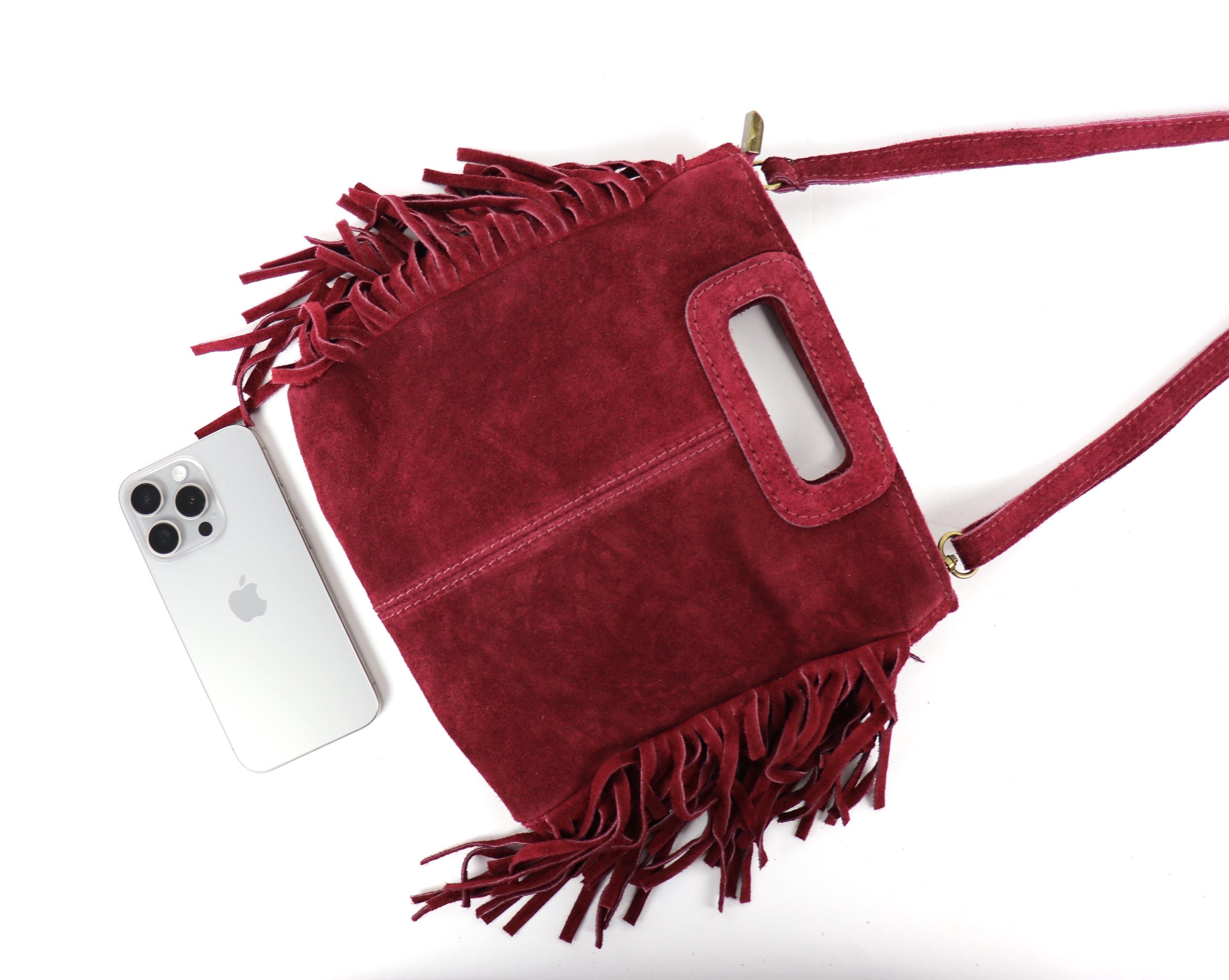 Borsa A Tracolla Donna In Pelle Scamosciata Con Nappe – Elegante E Bohemien