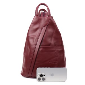 Vera Pelle Sac à dos italien en cuir souple bordeaux fabriqué à la main en cuir véritable Sac à dos décontracté en cuir vin pour femme