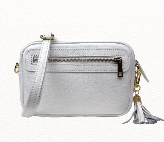 White Italian Leather Box Bag: Handmade Minimalist Crossbody