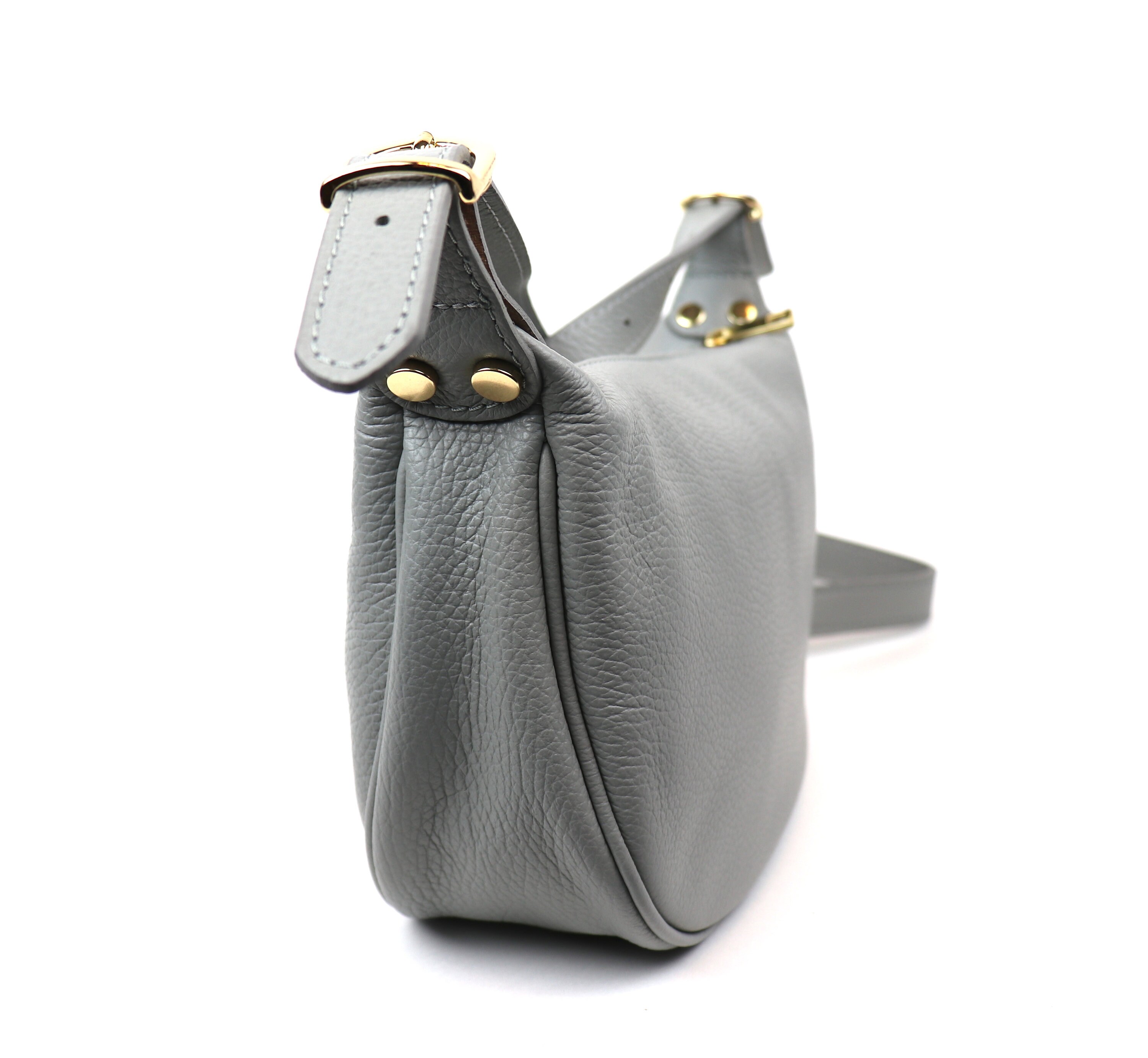 Half Moon Light Grey Genuine Leather Handbag With Detachable