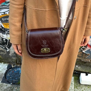 Petit sac à bandoulière en cuir italien véritable marron clair