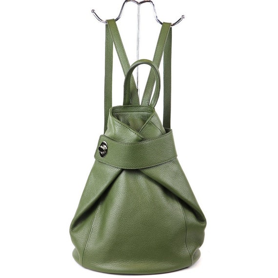 Olive Green Genuine Leather Backpack Dessie Backpack main image 4