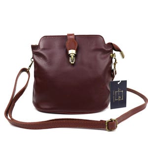 Burgundy Italian Leather Crossbody Bag: Adjustable Strap, Compact Design