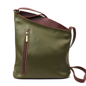 Asymmetrische Olivgrün Echte Italienische Lederhandtasche mit verstellbaren Riemen Kleine Umhängetasche Klassische Handtasche Elegante Damenhandtasche