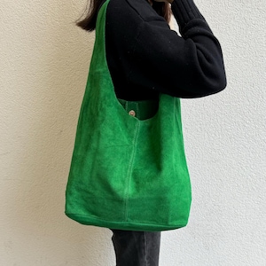 Cali Emerald Grün Echtes Wildleder Einkaufstasche Jeden Tag Praktische Leder Hobo Tasche Große Schultertasche Geschenk Für Sie und Ihn Schule Laptoptasche