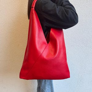 Große Rote Italienische Ledertasche Hobo Bag Jeden Tag Praktische Leder Einkaufstasche Unisex Große Schultertasche Geschenk Für Sie und Ihn Stilvolle Schultasche