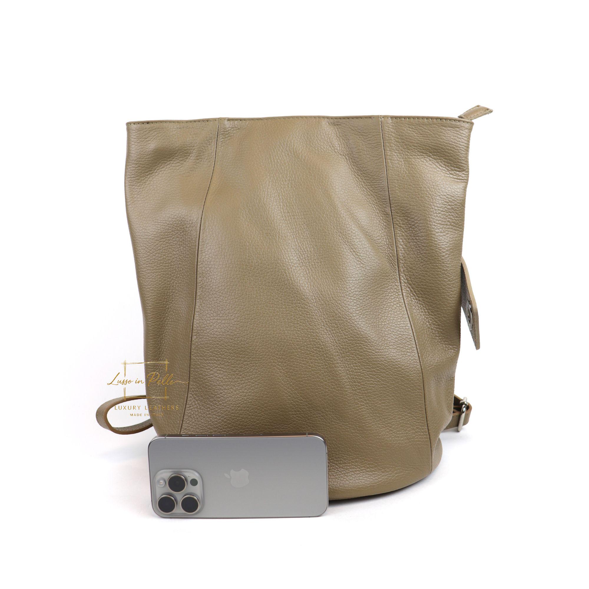 Taupe Italian Leather Backpack: Handcrafted Pebbled Rucksack  display picture 1