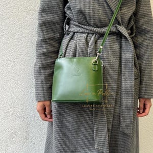 Piccola borsa a mano in pelle verde da donna, graziosa borsa a mano in pelle per telefono, borsa a tracolla in pelle minimale da donna, mini borsa a tracolla in pelle