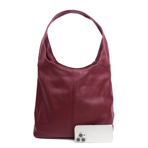 Cali, sac hobo en cuir véritable bordeaux, sac fourre-tout en cuir pratique au quotidien, grand sac à bandoulière, cadeau pour elle et lui, cartable d'école élégant
