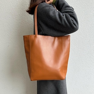 Handmade Tan Brown Italian Leather Shopper Bag: Everyday Unisex Tote