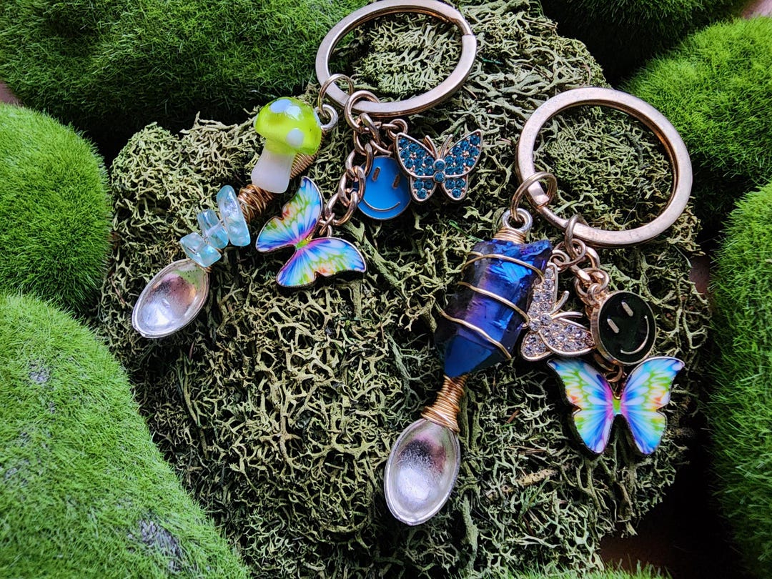 Mini Wire Wrapped Crystal Spoon, Butterfly Keychain - Etsy