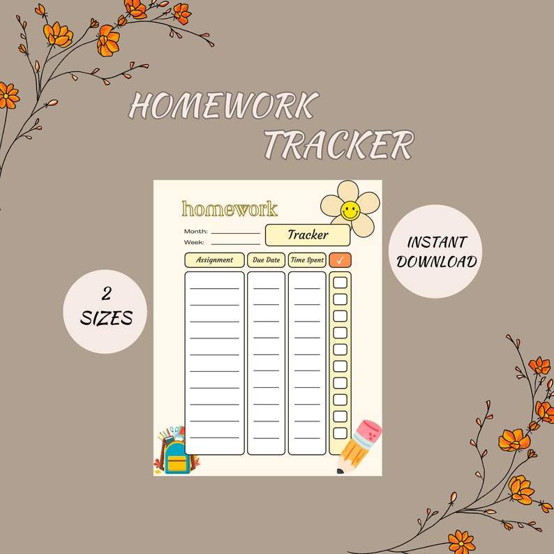 PRINTABLE Homework Log for Kids, Homework Organizer, Child's Homework ...