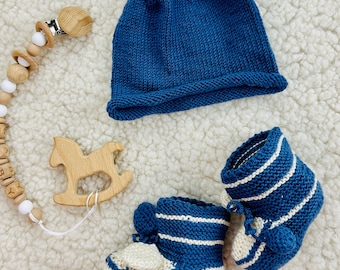 Knitted baby hat and booties, Woolen handmade newborn gift set, 0- 3, 3-6 M wear, Boy and Girl, Super cute, FREE SHIPPING!