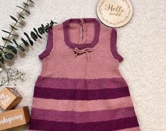 Hand-knitted merino wool baby dress, Girls Jumper Dress 6-9 M, Super soft, Free Shipping!