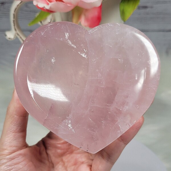 Lovely Rose Quartz Heart Dish Shallow Bowl