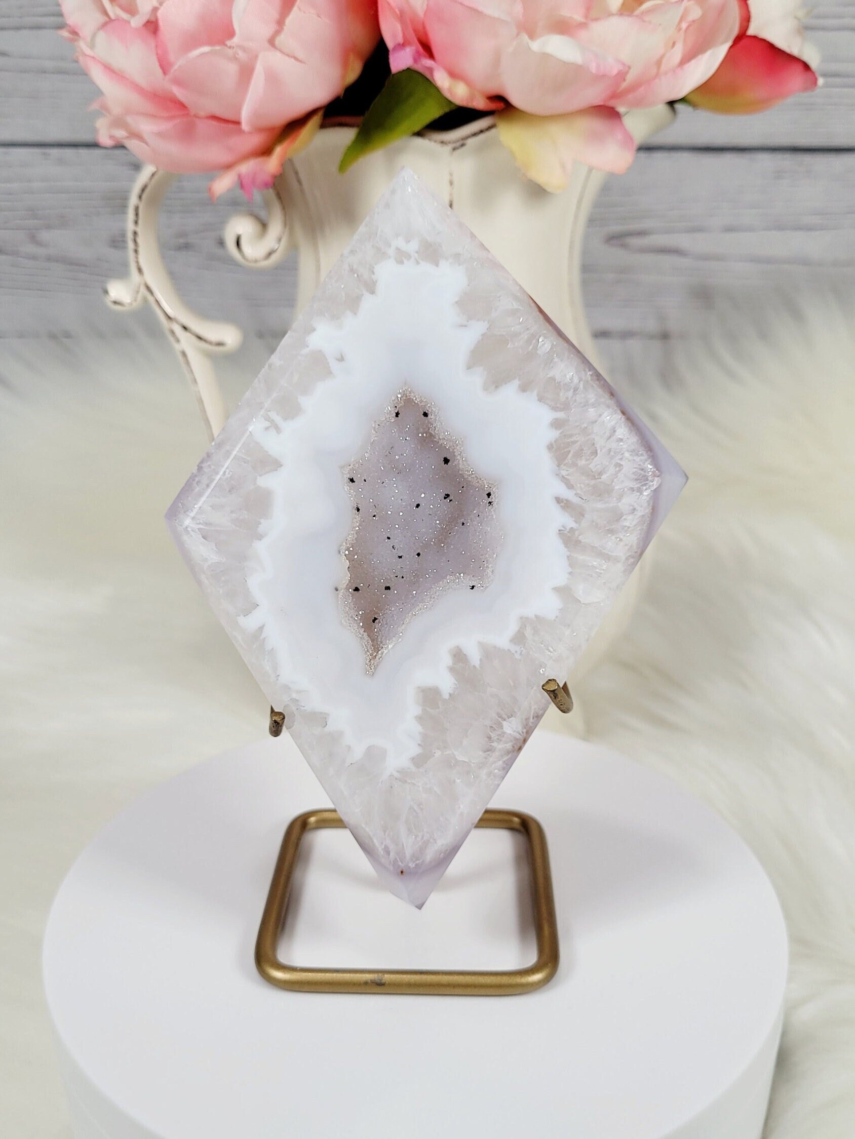 6" Druzy Agate Diamond on Custom Stand