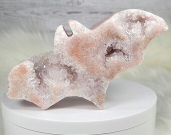 5.75" Pretty Self-Standing Pink Amethyst Druzy Flower Agate Bat