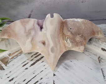 6.5" Awesome Pink Amethyst Druzy Jasper Stone Bat *Not Self-Standing*