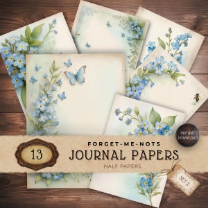 Forget Me Not Printable Papers, Junk Journaling, Scrapbooking Paper, Blue Flower Backgrounds, Cardmaking Supply, JJ005